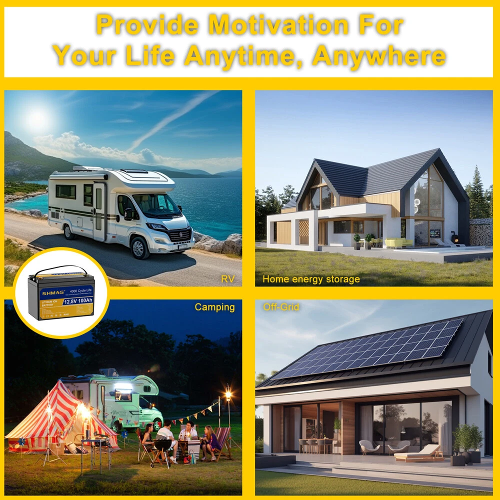 SHMAG 12.8V 100Ah LiFePO4 Battery Grade A Lithium Ion Reliable 4000 Cycle Life 1280Wh Energy Solar RV Camping Backup Power Fast Charging