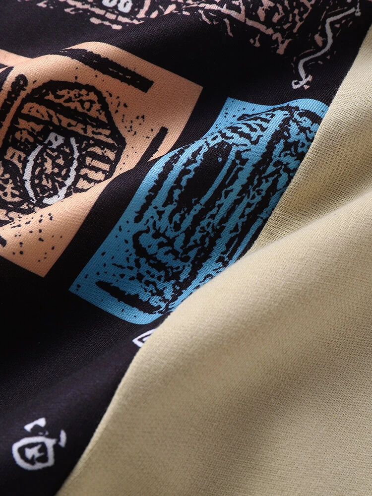 ChArmkpR Mens Ethnic Smile Print Color Block Patchwork Kangaroo Pocket Hoodies