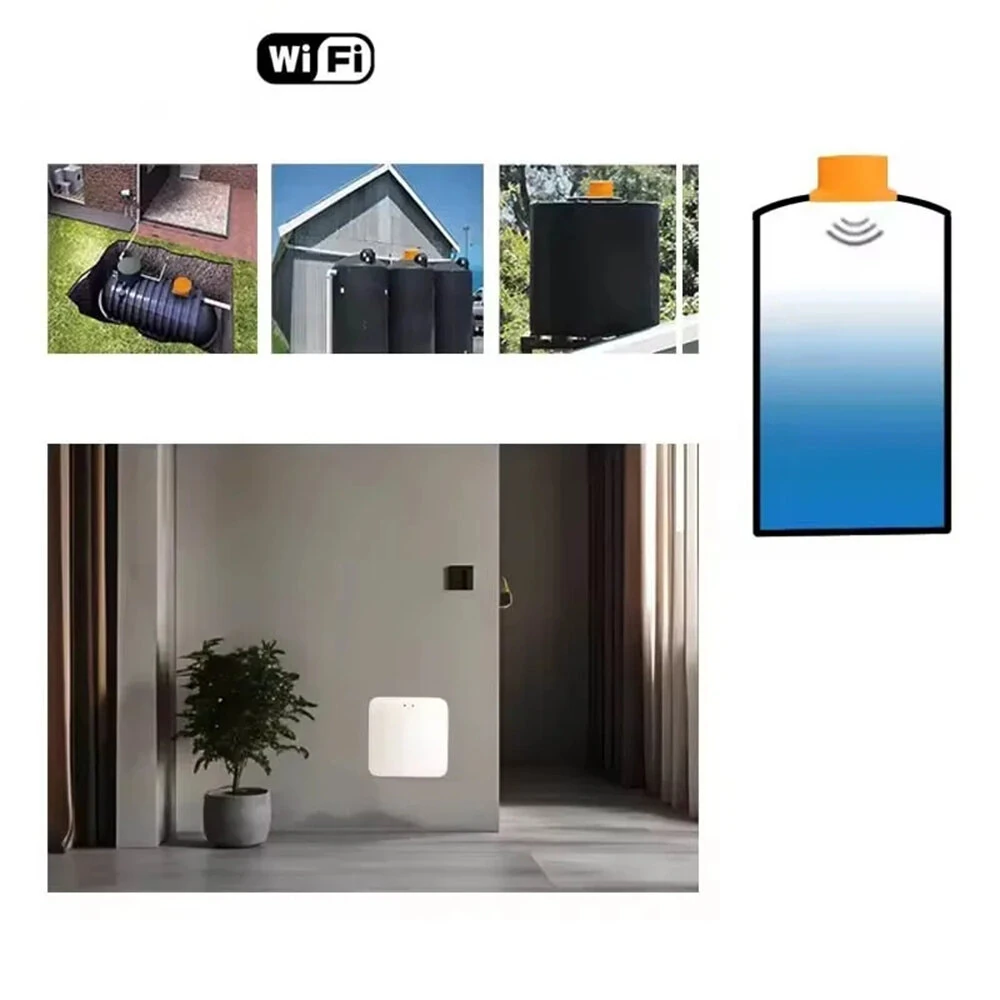 Tuya Smart WiFi Water Tank Real-time Monitor Sensor Ultrasonic Liquid Level APP Wireless Monitor Water Level Alarm Notification