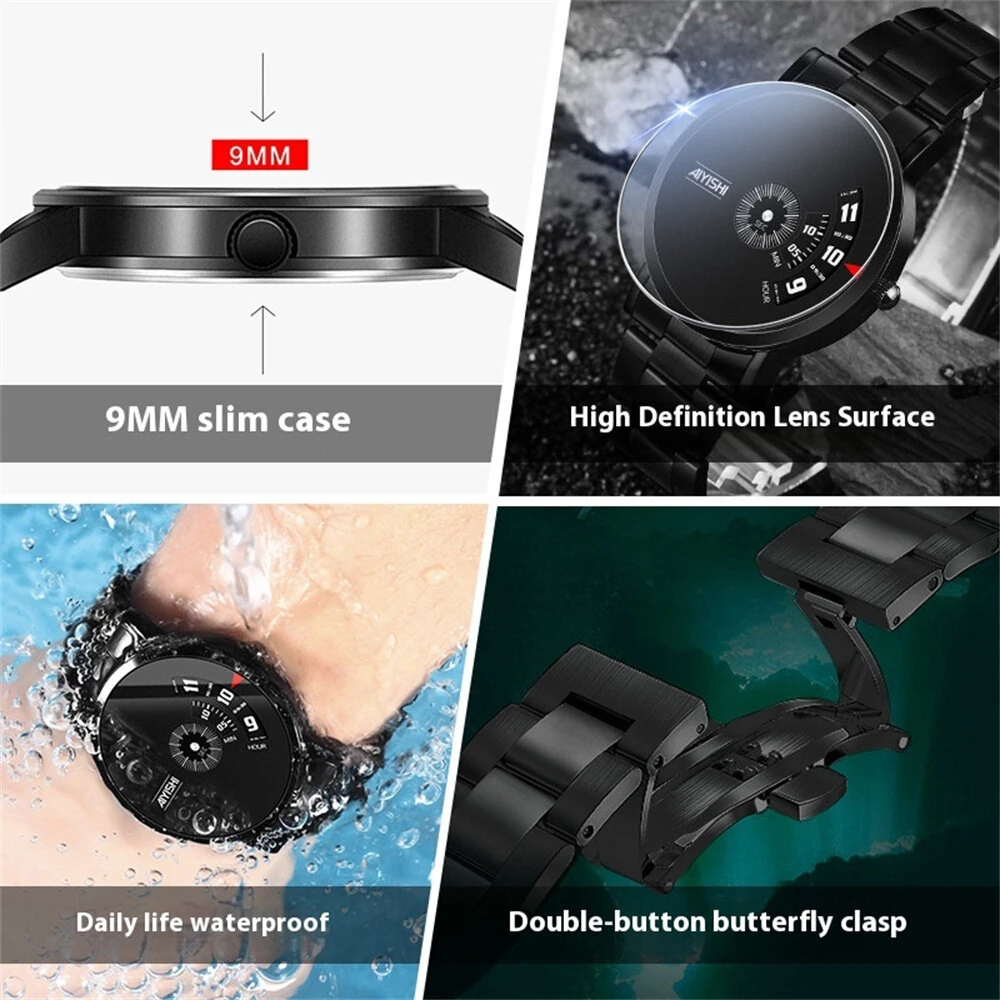 AIYIASHI Personalized Simple Waterproof Quartz Watches for Men Fashionable Business Casual Stainless Steel Men's Wristwatch