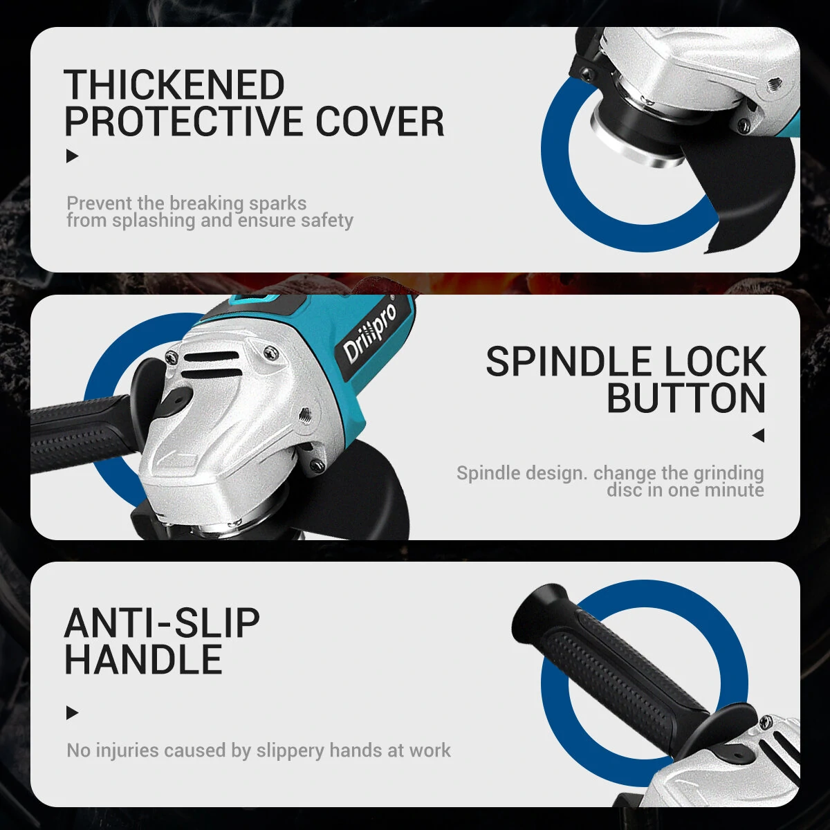 Drillpro 800W 125mm 18V Cordless Electric Polisher 8500rpm 4 Speeds High Power Polishing Machine