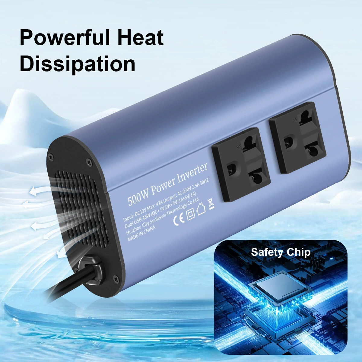 TATALIKEN Car Power Inverter 300/500W 12V to 110V / 220V 6 In 1 Multi Outlet Inverter Modified Sine Wave Car Power Converter EU/US Standard Sockets