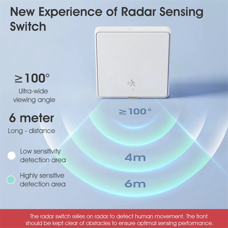 Tuya Zigbe 1/2/3 Gang Smart Wall Light Button Switch with 6M Radar Human Motion Detection Alarm Sensor No/Need Neutral Wire Switch 110-240V Smart Life APP