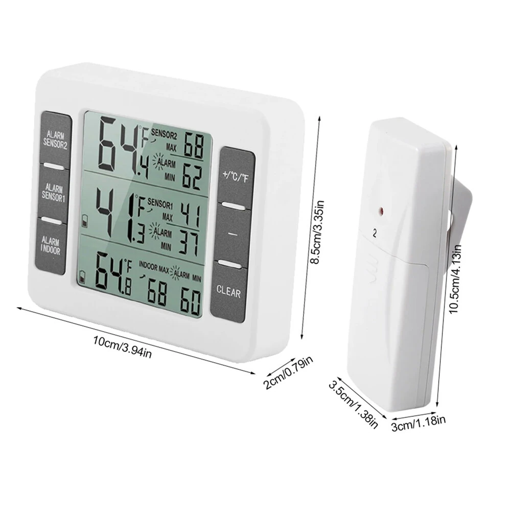 Home Indoor Wireless Digital Audible Alarm Refrigerator Thermometer with 2PCS Sensor Min/Maximum Display