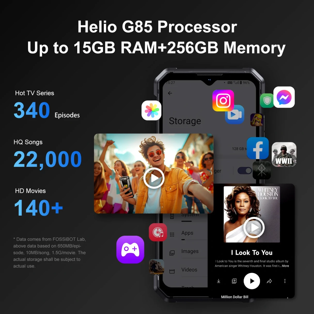 [EU Direct] FOSSiBOT F106 Pro 15GB 256GB Loudspeaker 3W Camping lights 48MP Android 14 12000mAh 30W Fast Charging 6.58 inch Helio G85 NFC IP68 IP69K Waterproof 4G Rugged Smartphone