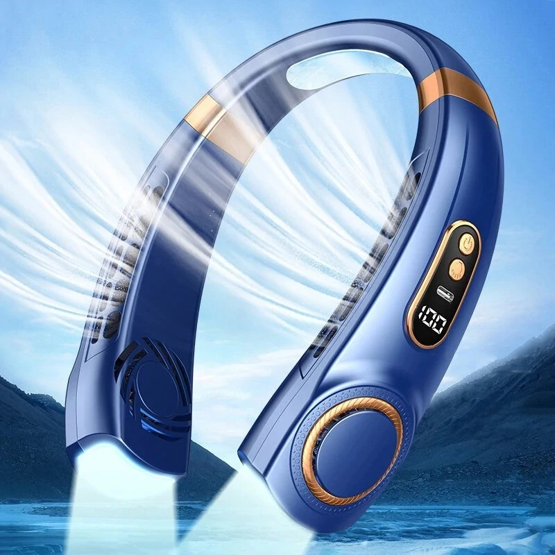 1800mAh Portable Hanging Neck Fan  Top Version  Battery Display Colorful Breathing Light Portable Halterneck Fan USB Handheld Silent Multi-function Bladeless Mini Electric Fan