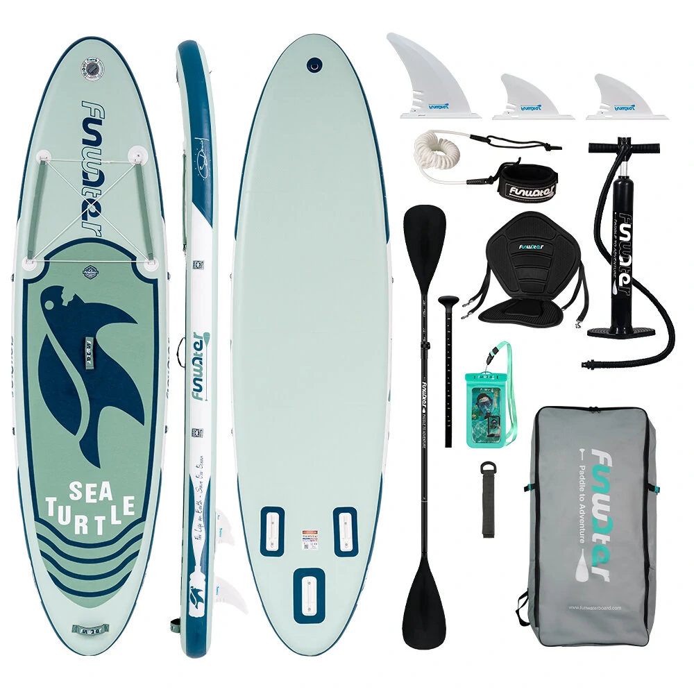 [EU Direct] FunWater Inflatable Stand Up Paddle Board Surfboard Complete Paddle Board Accessories With Saddle Seat, Adjustable Paddle Pump, ISUP Travel Backpack, Leash, Waterproof Bag Adult Paddle Board SUPFW09C