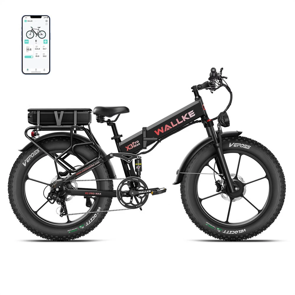 [EU Direct] WALLKE X3 PRO MAX Electric Bike 48V 22AH*2 Dual Batteries SamsungCell 750W*2 Dual Motors 26*4.0inch Tires 165-273KM Max Mileage 180KG Max Load Folding Electric Bicycle