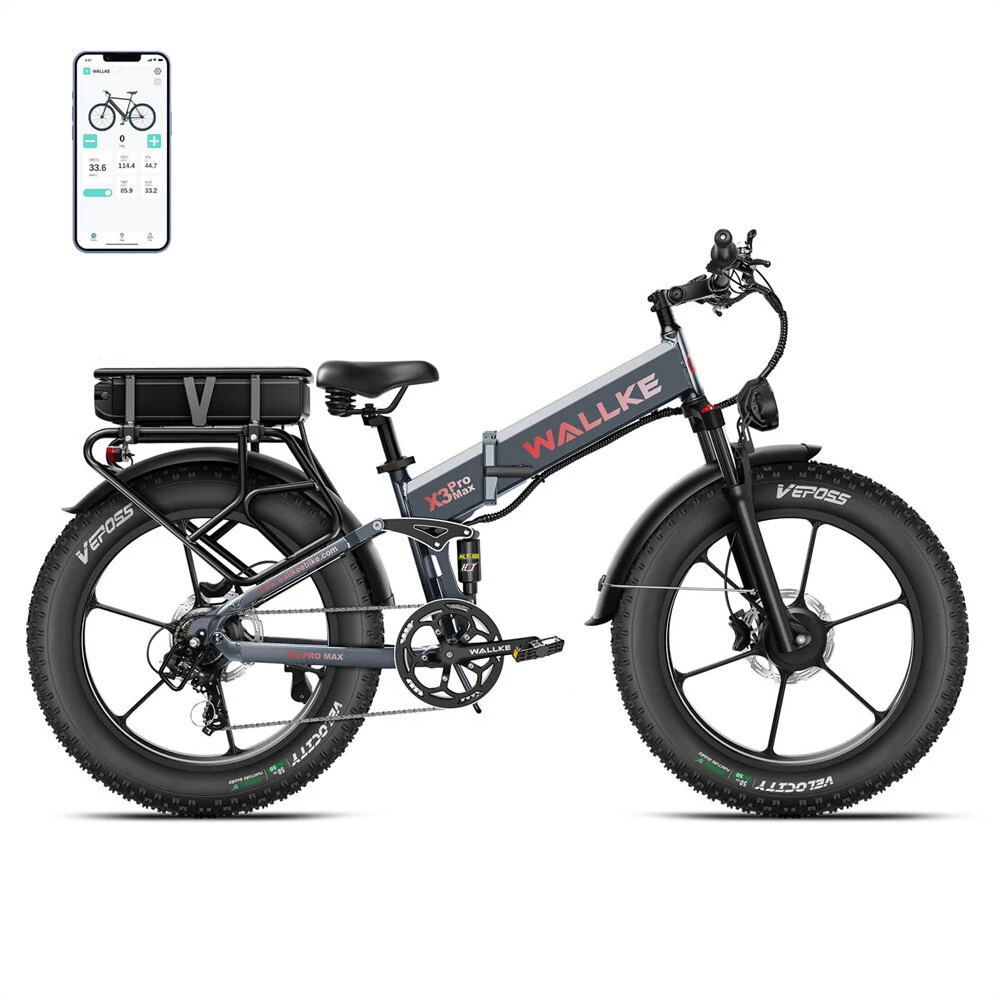 [EU Direct] WALLKE X3 PRO MAX Electric Bike 48V 22AH*2 Dual Batteries SamsungCell 750W*2 Dual Motors 26*4.0inch Tires 165-273KM Max Mileage 180KG Max Load Folding Electric Bicycle