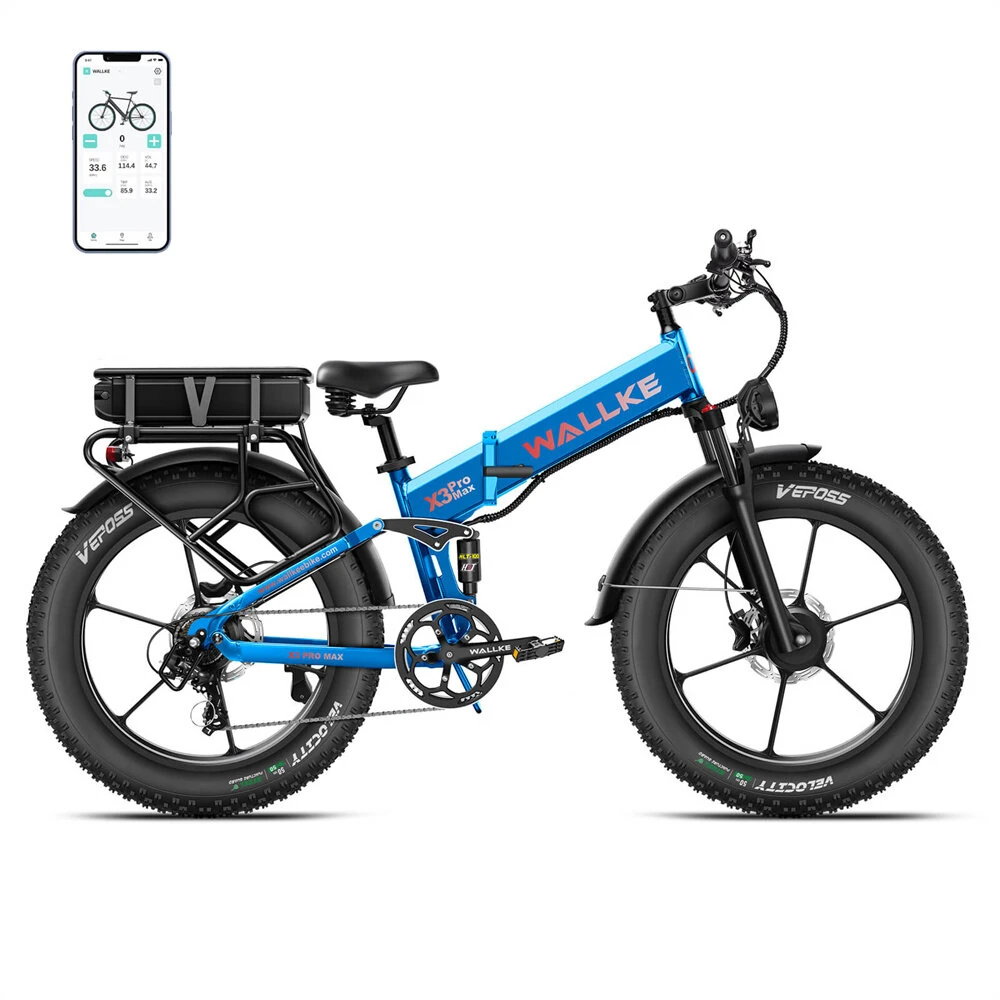 [EU Direct] WALLKE X3 PRO MAX Electric Bike 48V 22AH*2 Dual Batteries SamsungCell 750W*2 Dual Motors 26*4.0inch Tires 165-273KM Max Mileage 180KG Max Load Folding Electric Bicycle