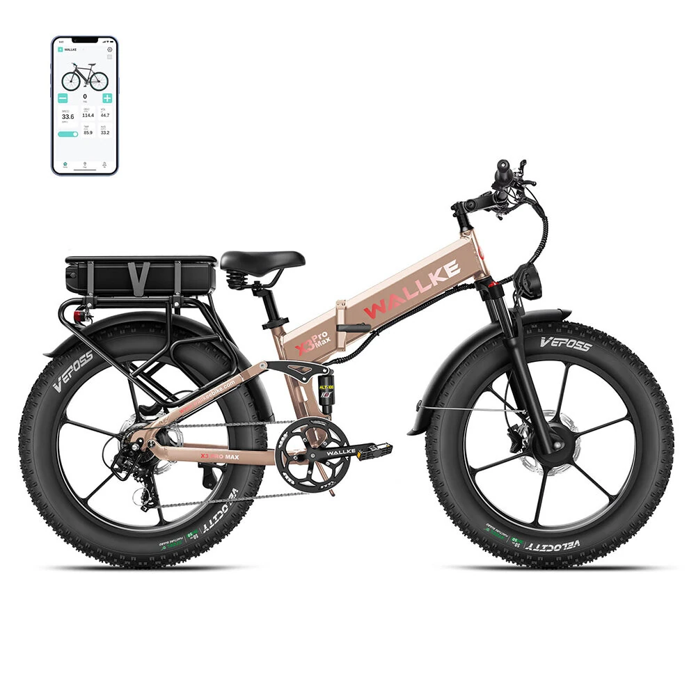 [EU Direct] WALLKE X3 PRO MAX Electric Bike 48V 22AH*2 Dual Batteries SamsungCell 750W*2 Dual Motors 26*4.0inch Tires 165-273KM Max Mileage 180KG Max Load Folding Electric Bicycle