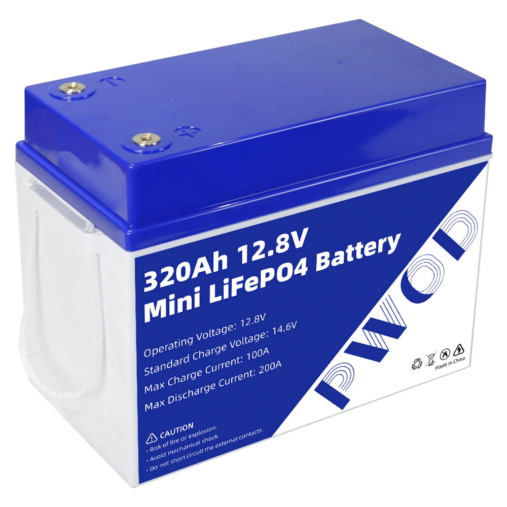 PWOD 12.8V 320Ah 3840Wh Mini LiFePO4 Battery Storage Box RV & Boat Lithium Battery Built-in BMS IP65 Protection