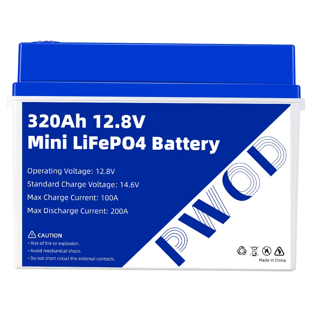 PWOD 12.8V 320Ah 3840Wh Mini LiFePO4 Battery Storage Box RV & Boat Lithium Battery Built-in BMS IP65 Protection