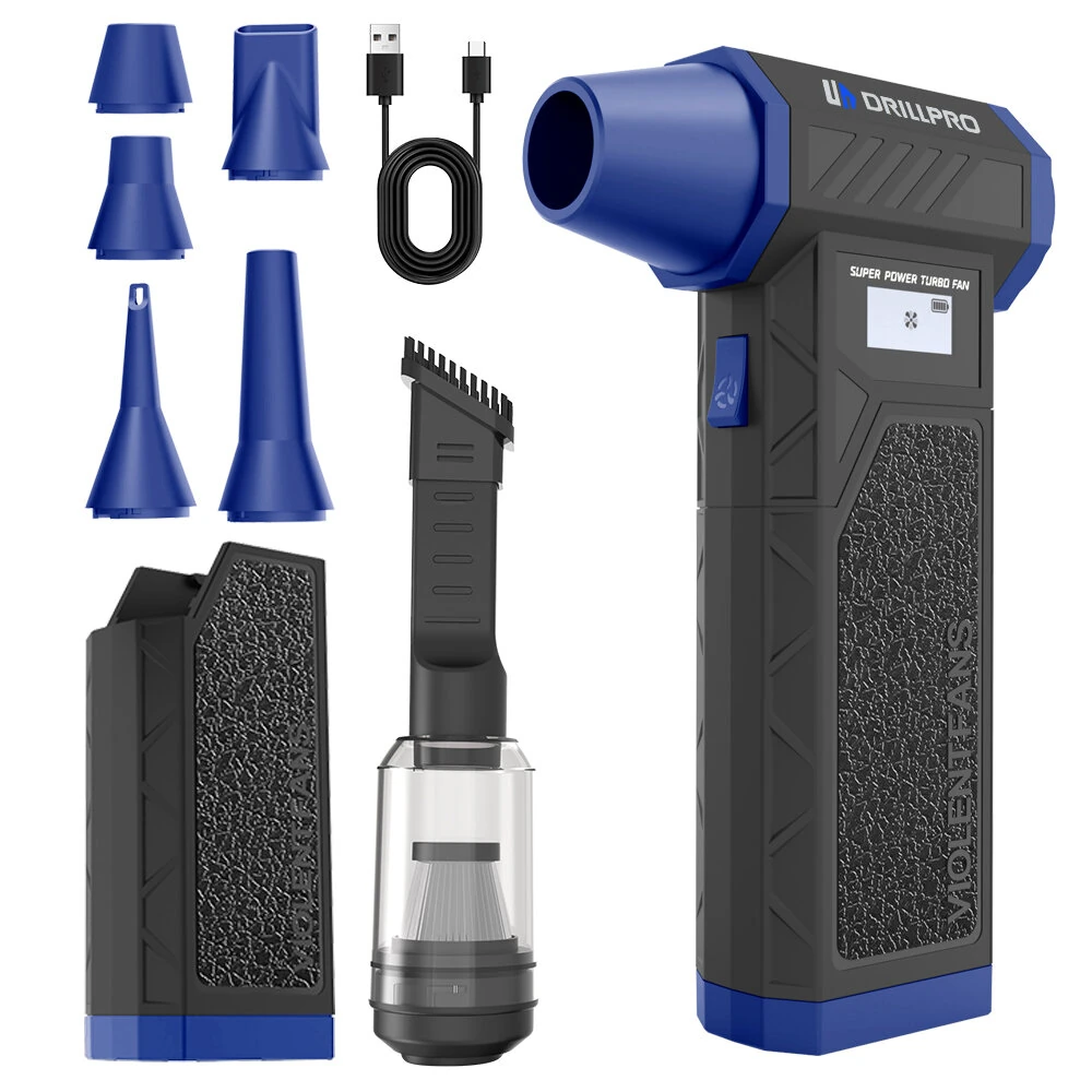 Drillpro 138,000RPM High Speed Brushless Motor Handheld Turbo Fan Air Blower 8000mAh Battery Portable Dust Cleaner Multi Nozzle Versatile Power Tool