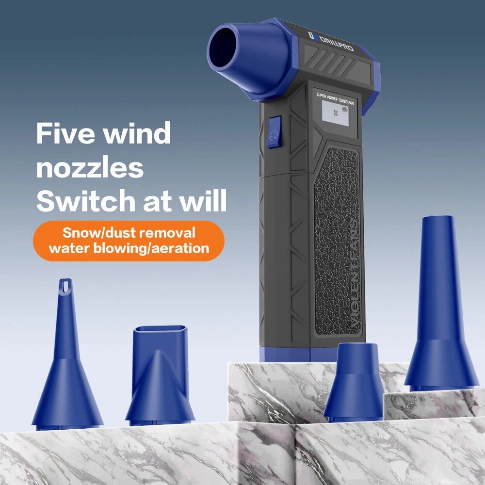 Drillpro 138,000RPM High Speed Brushless Motor Handheld Turbo Fan Air Blower 8000mAh Battery Portable Dust Cleaner Multi Nozzle Versatile Power Tool