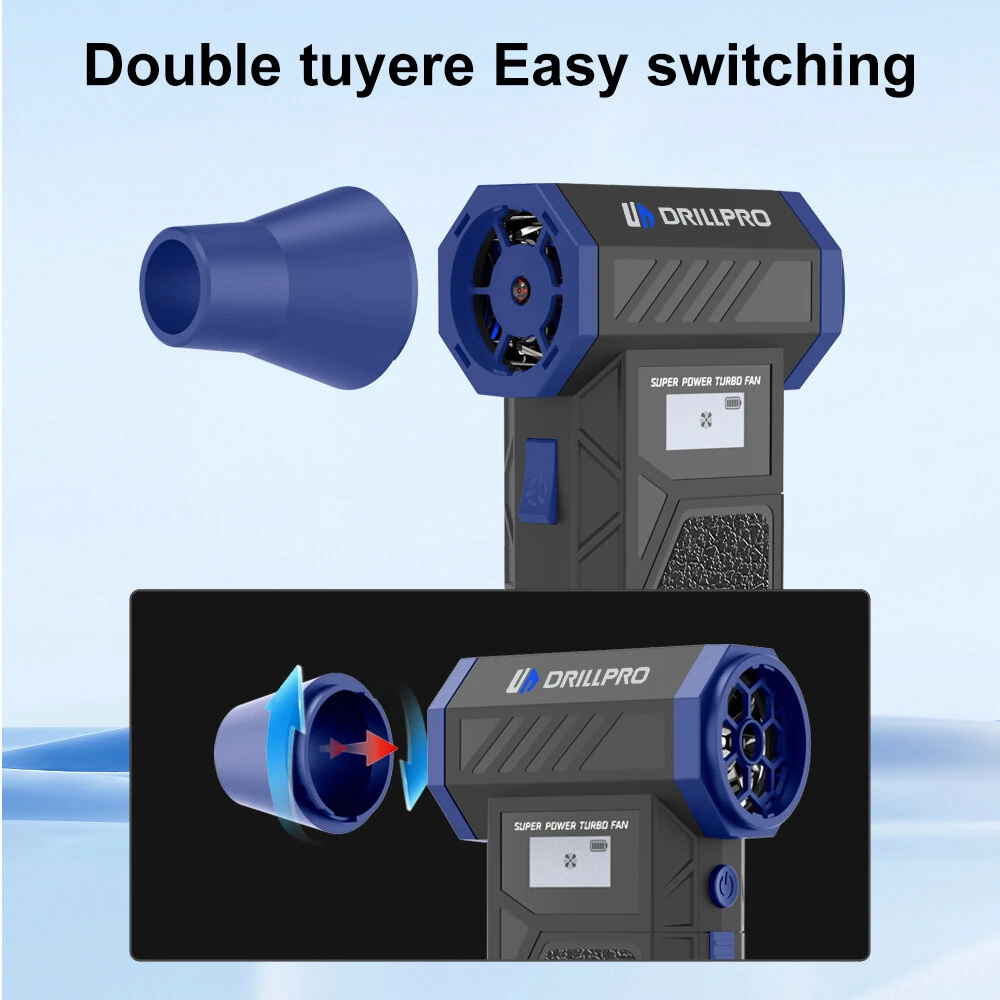 Drillpro 138,000RPM High Speed Brushless Motor Handheld Turbo Fan Air Blower 8000mAh Battery Portable Dust Cleaner Multi Nozzle Versatile Power Tool