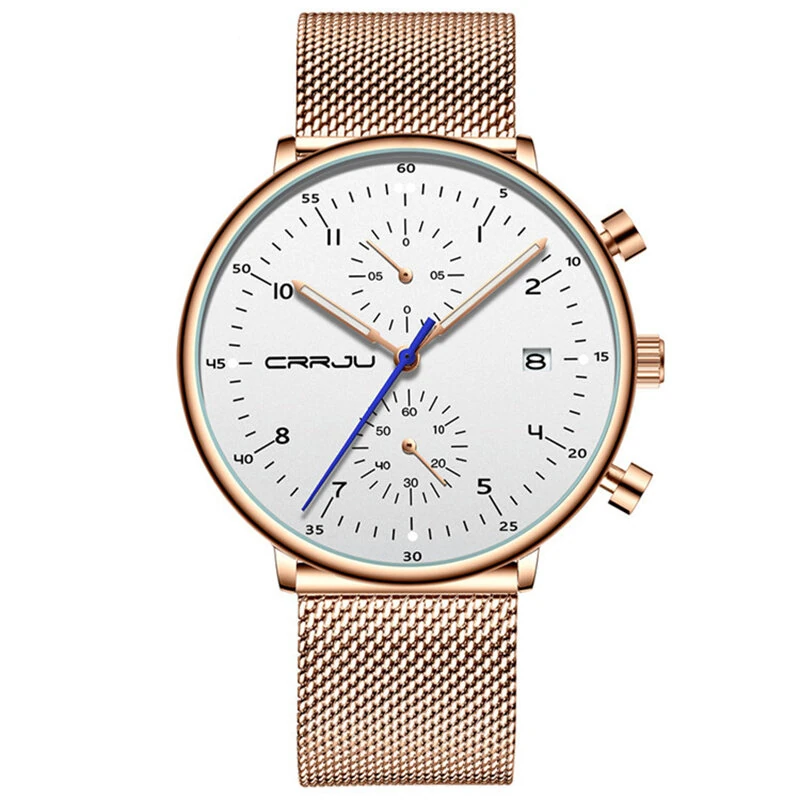 CRRJU Men's Watches Luxury Fashion Large Dial Watches Stainless Steel Quartz Watch Waterproof Chronograph Business Casual Wristwatch