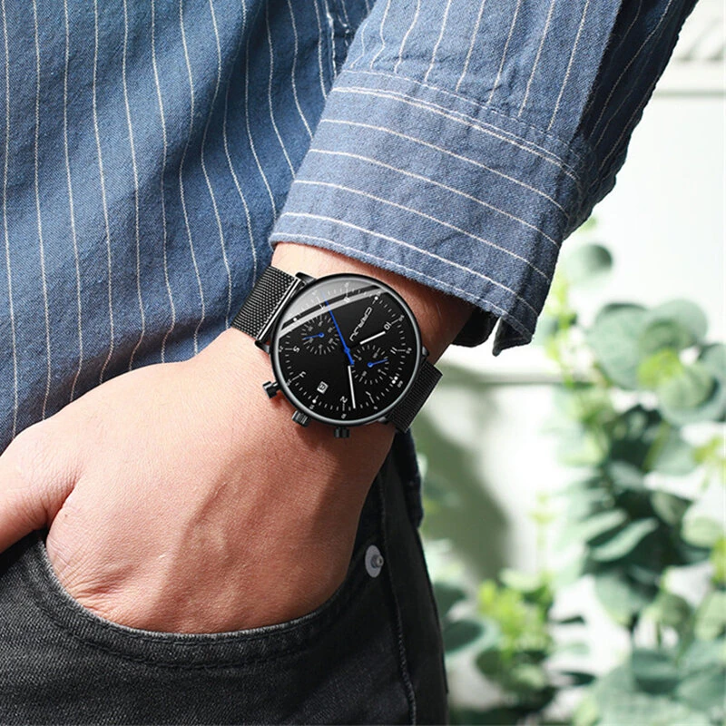 CRRJU Men's Watches Luxury Fashion Large Dial Watches Stainless Steel Quartz Watch Waterproof Chronograph Business Casual Wristwatch