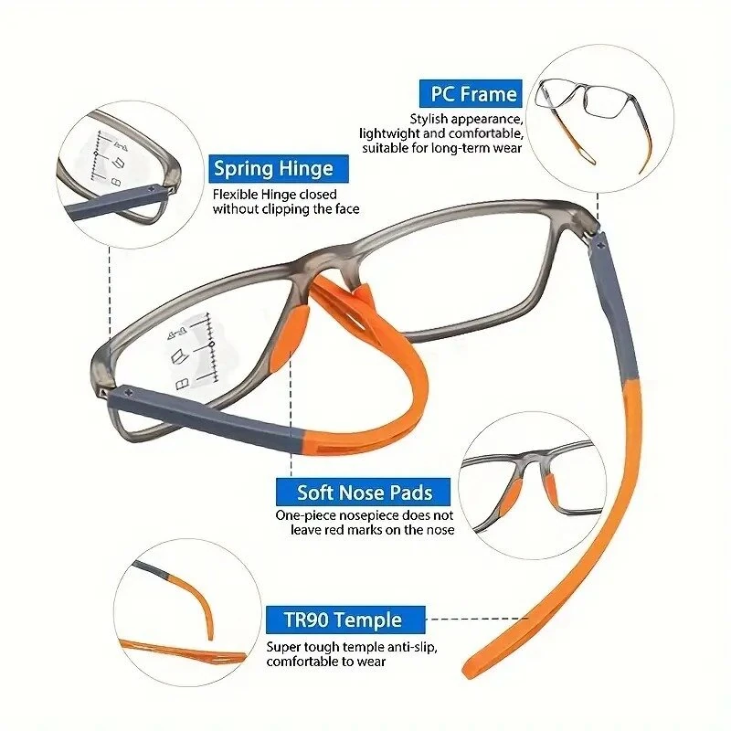 TR90 Reading Glasses Anti-blue Light High Definition Presbyopia Eyeglasses Men's Hyperopia Optical Eyewear Ultralight Sport Non-slip Eyeglasses Diopters To +3.5