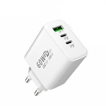 APD-60 60W 3-Port USB PD Charger Dual USB-C+USB-A PD QC3.0 Fast Charging Wall Charger Adapter EU Plug US Plug for iPhone 12 13 14 14Pro 14 Pro Max for Huawei Mate50 for Samsung Galaxy S23 for