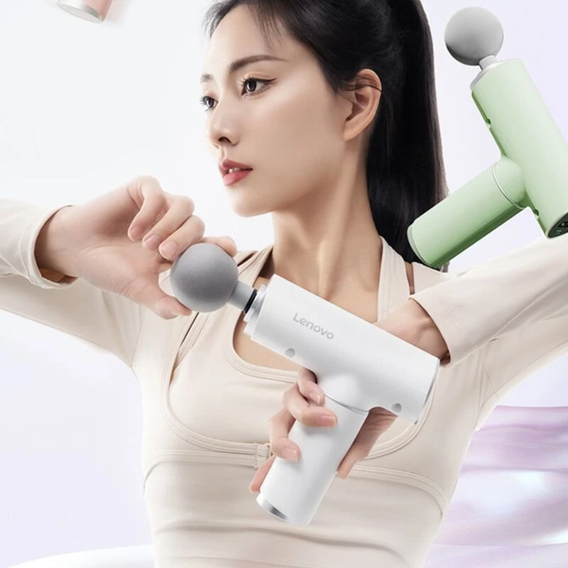 Lenovo Portable Lightweight N2 Fascia Gun 3200 RPM Massage Device with 6 Attachments and 5 Adjustable Speeds, 1800mAh Battery for Muscle Relaxation