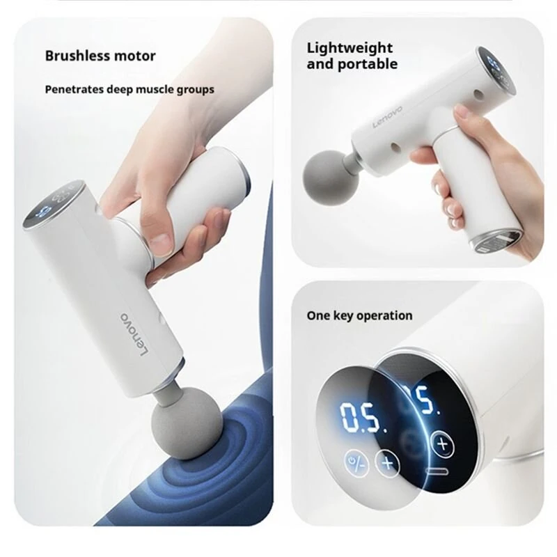 Lenovo Portable Lightweight N2 Fascia Gun 3200 RPM Massage Device with 6 Attachments and 5 Adjustable Speeds, 1800mAh Battery for Muscle Relaxation