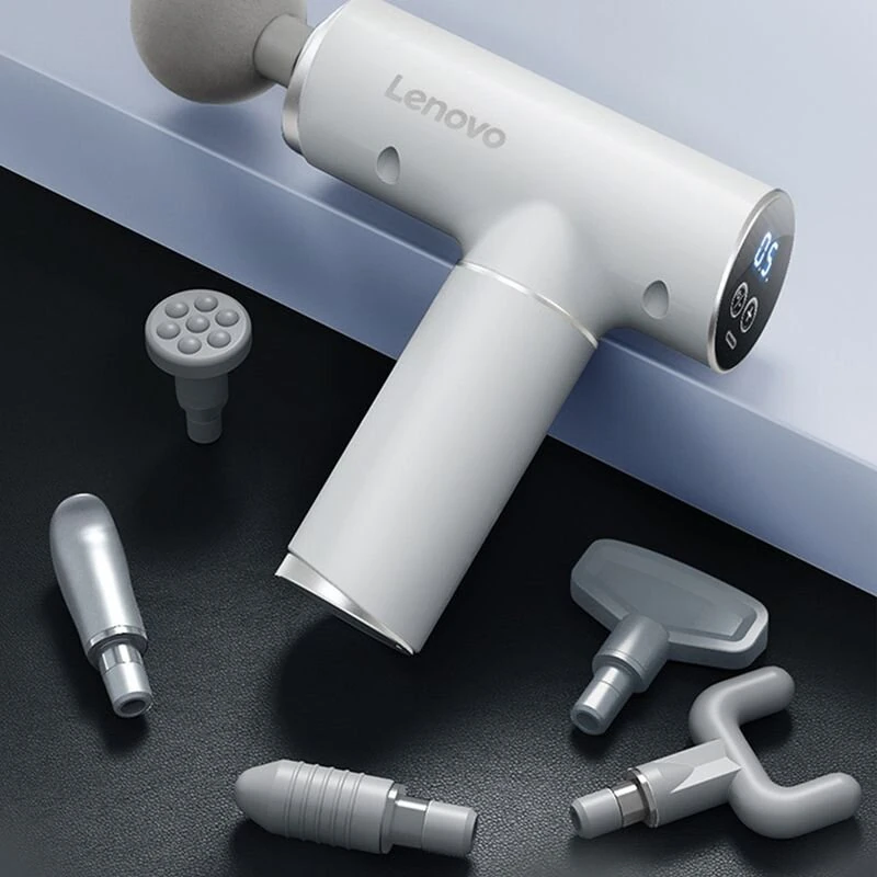 Lenovo Portable Lightweight N2 Fascia Gun 3200 RPM Massage Device with 6 Attachments and 5 Adjustable Speeds, 1800mAh Battery for Muscle Relaxation