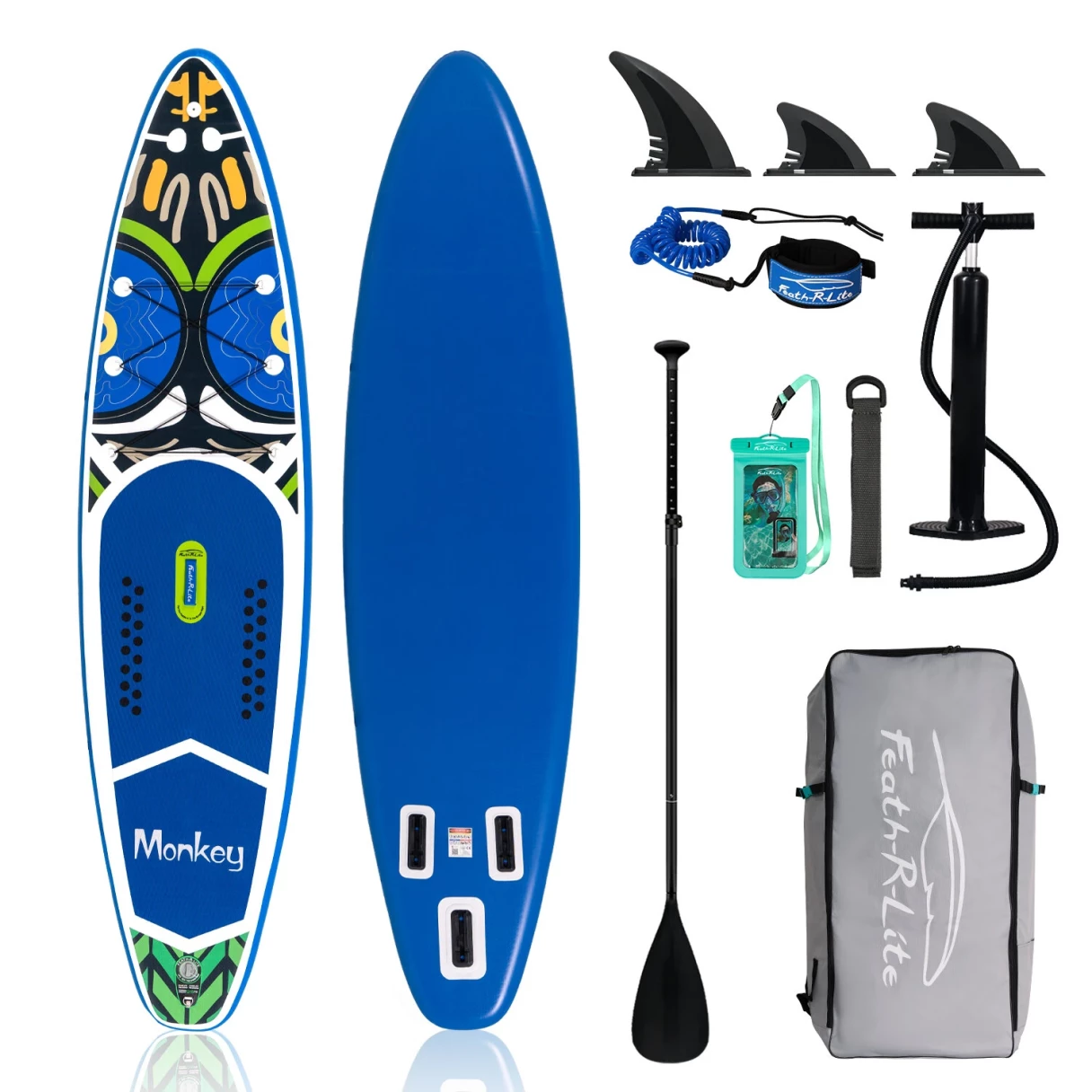 [EU Direct] FunWater 350cm Inflatable Stand Up Paddle Board Surfboard Complete Paddleboard Accessories Adjustable Paddle, Pump, ISUP Travel Backpack, Leash, Waterproof Bag, Adult Paddle Board SUPFR01E SUPFR02E