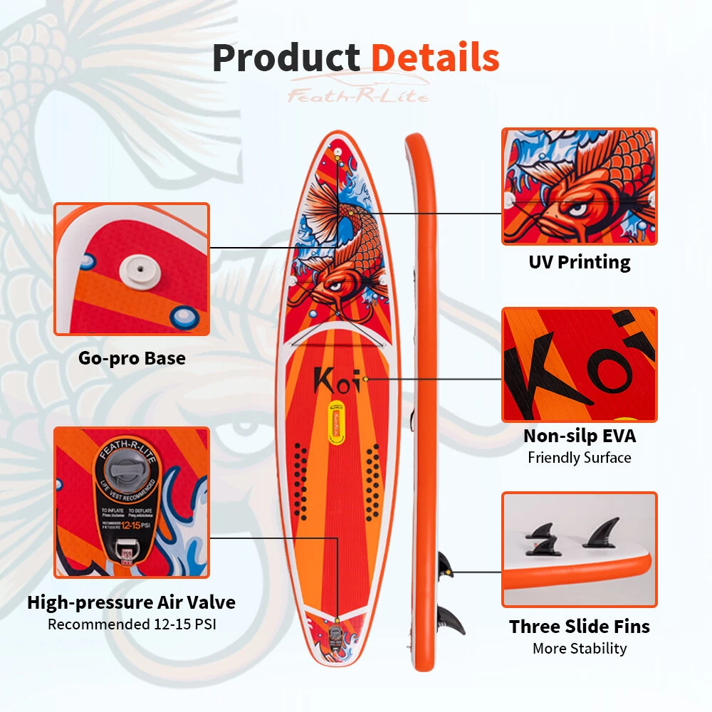 [EU Direct] FunWater 350cm Inflatable Stand Up Paddle Board Surfboard Complete Paddleboard Accessories Adjustable Paddle, Pump, ISUP Travel Backpack, Leash, Waterproof Bag, Adult Paddle Board SUPFR01E SUPFR02E