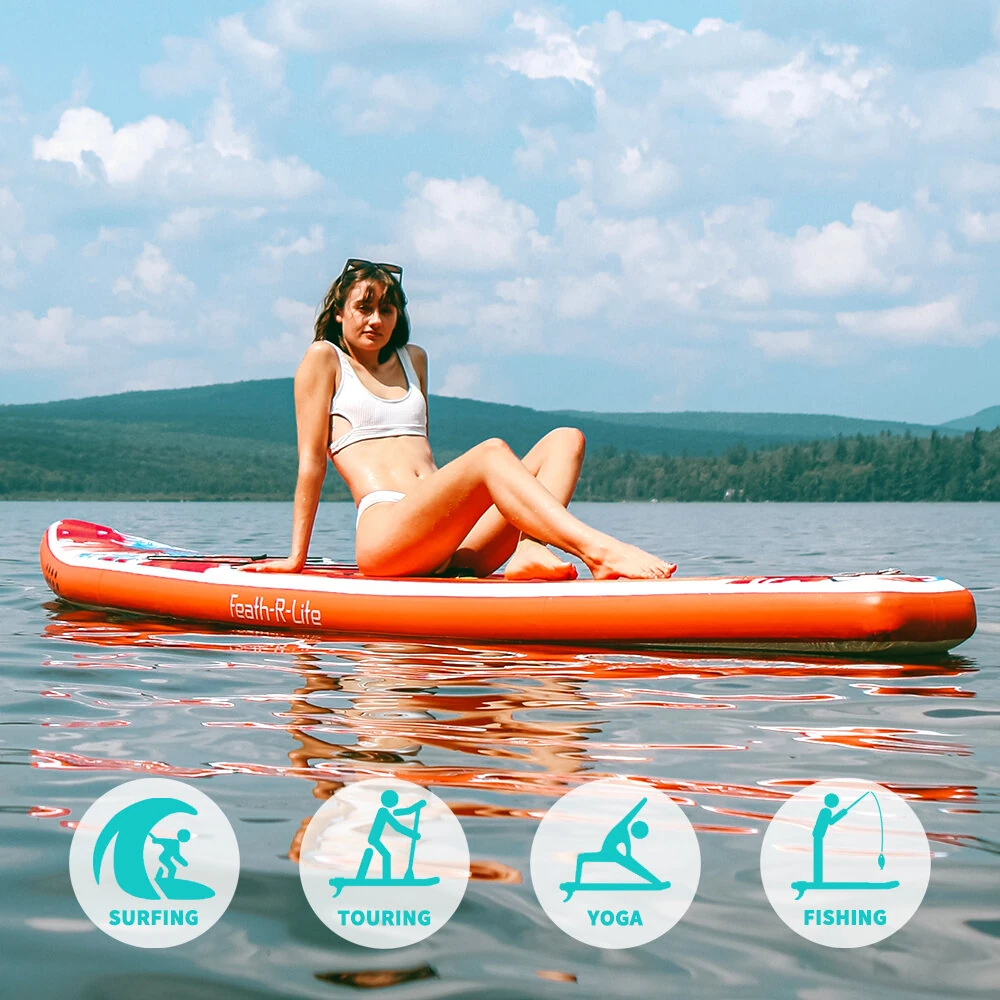 [EU Direct] FunWater 350cm Inflatable Stand Up Paddle Board Surfboard Complete Paddleboard Accessories Adjustable Paddle, Pump, ISUP Travel Backpack, Leash, Waterproof Bag, Adult Paddle Board SUPFR01E SUPFR02E