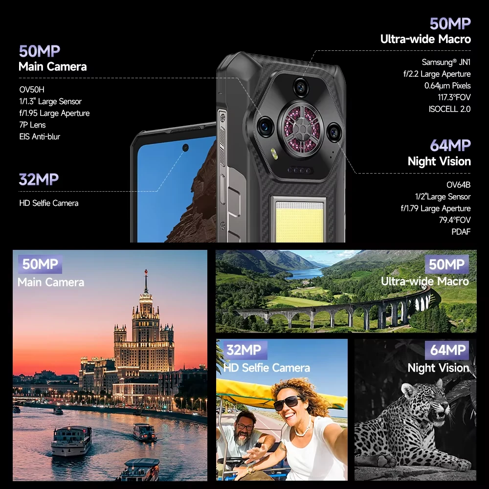 Ulefone Armor 30 Versatile LED Light Warning Light Loudspeaker 24GB RAM 512GB ROM 50MP Triple Camera 64MP Night Vision 6.95 inch 120Hz 12800mAh 66W Fast Charge Android 15 Helio G100 NFC IP68 IP69K Waterproof 4G Rugged Smartphone