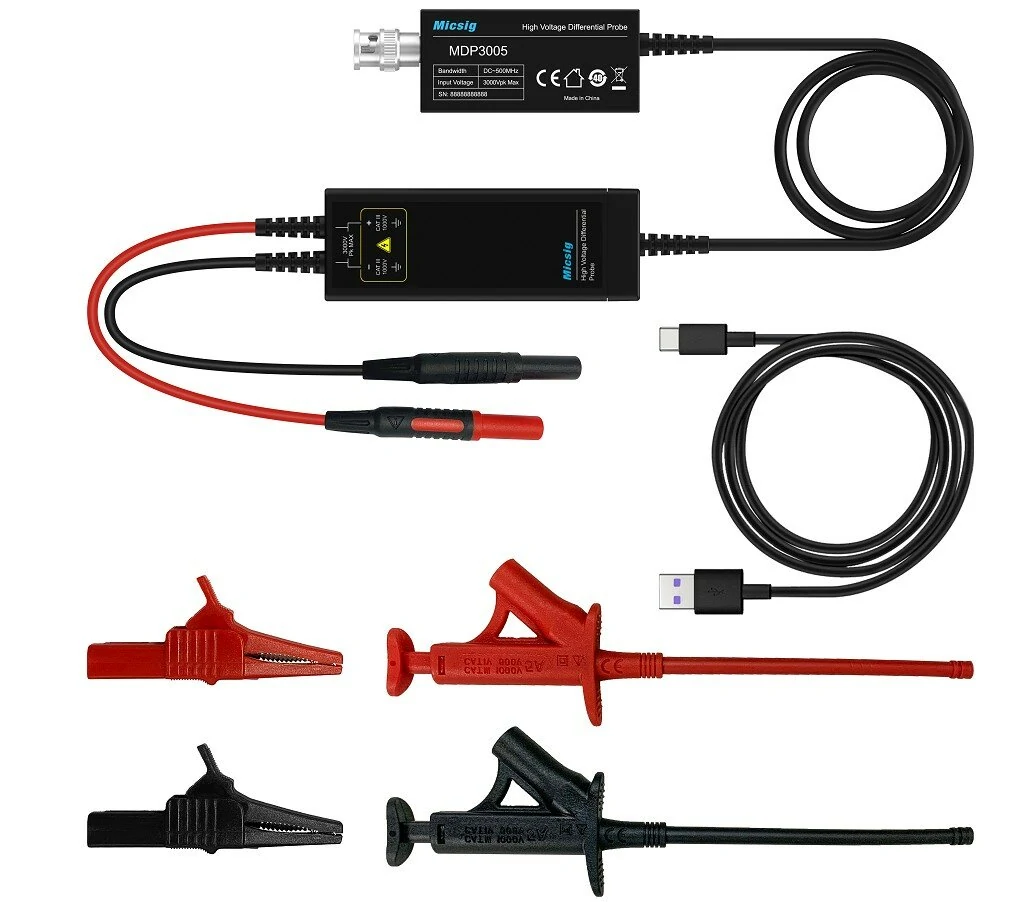 Micsig DP701/DP702/DP3001/DP3002/DP1501/DP1502 MDP Series High Voltage Differential Probe High Bandwidth 150MHz - 200MHz Wide Voltage Range 700Vpk-3000Vpk  Suitable for Multiple Oscilloscope Models