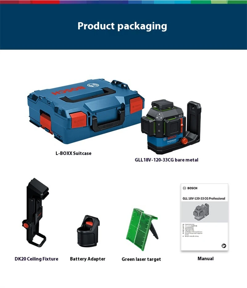 GLL 18V-120-33 CG Laser Level 12 Lines 35m Range Extendable to 120m High Precision ± 0.3 mm/m Rapid Self-Leveling IP 65
