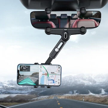 Car Rearview Mirror Bracket Extendable 360° Rotating Multifunctional Phone Mount for Navigation Reverse Mirror Holder