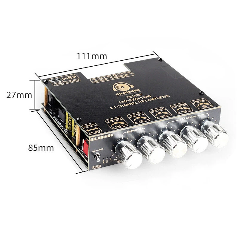 ZK-TB21 PRO 2.1 Channel 5.2 Stereo bluetooth Amplifier Board 50W+50W+100W TPA3116D2 Chip AUX Amplifier