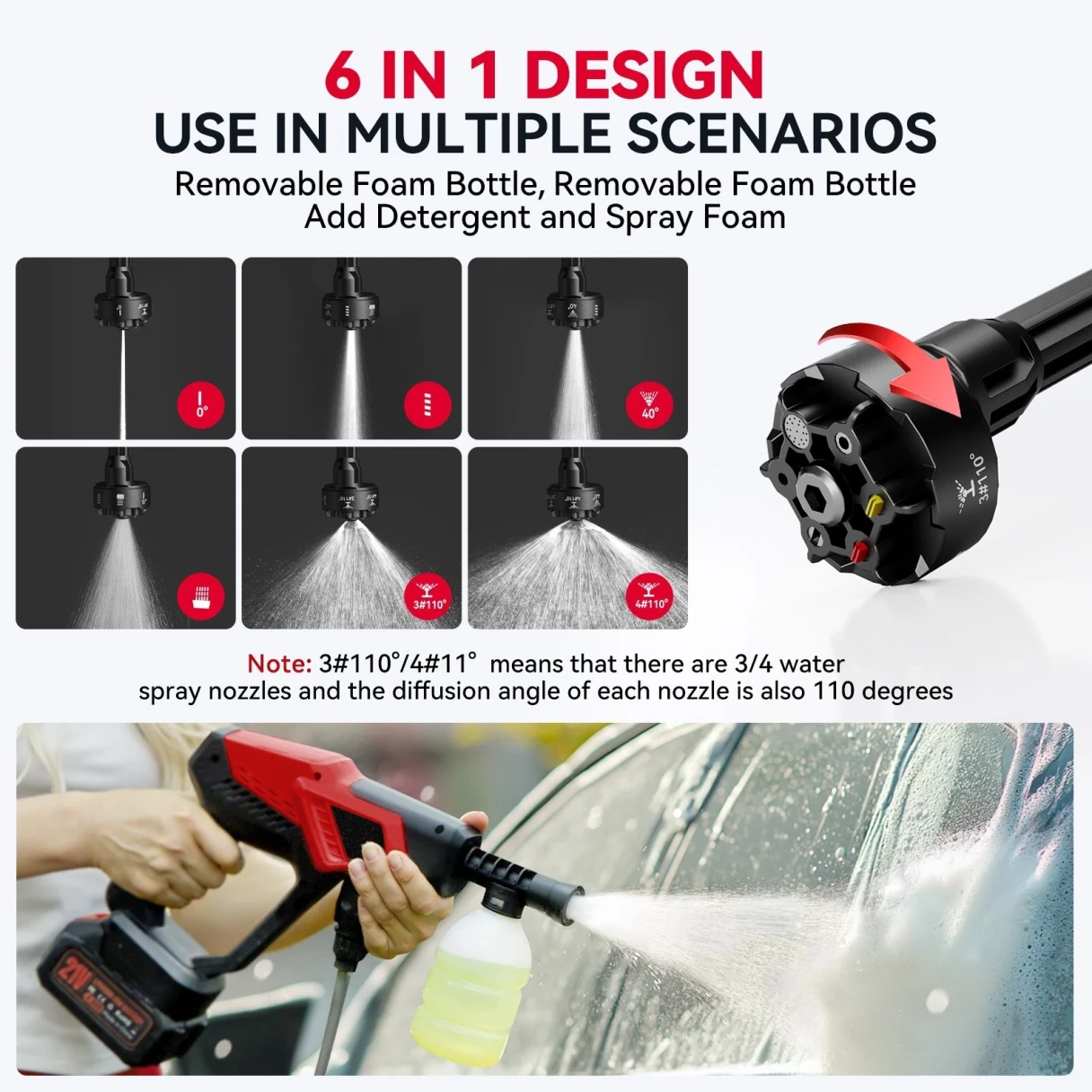 Andeman Cordless Pressure Washer with 3.0Ah Battery, 800 PSI 1.5 GPM Portable Pressure Washer with 6 in 1 Nozzles, Power Washer for Cars, Fences, Driveways, Home, Patios