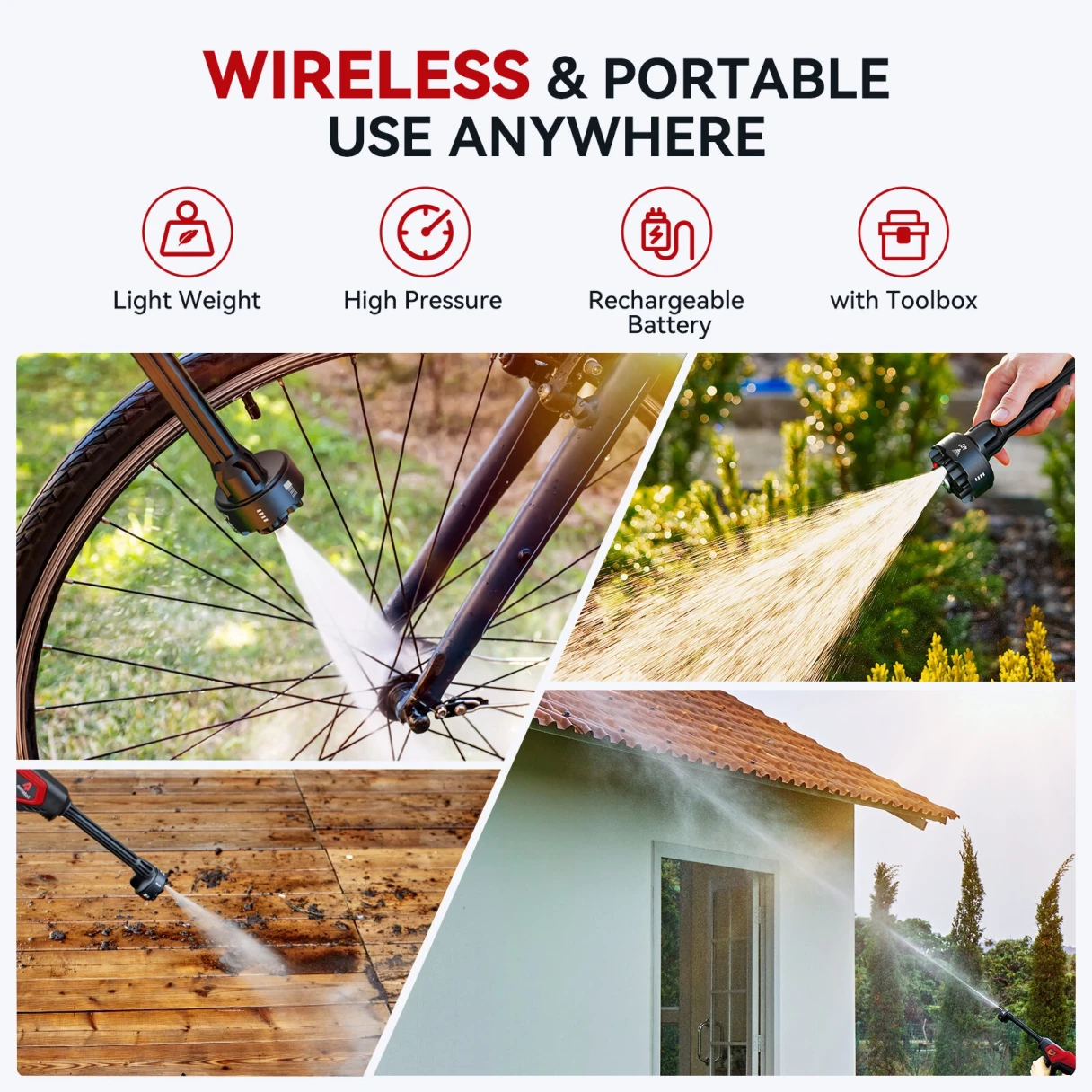 Andeman Cordless Pressure Washer with 3.0Ah Battery, 800 PSI 1.5 GPM Portable Pressure Washer with 6 in 1 Nozzles, Power Washer for Cars, Fences, Driveways, Home, Patios