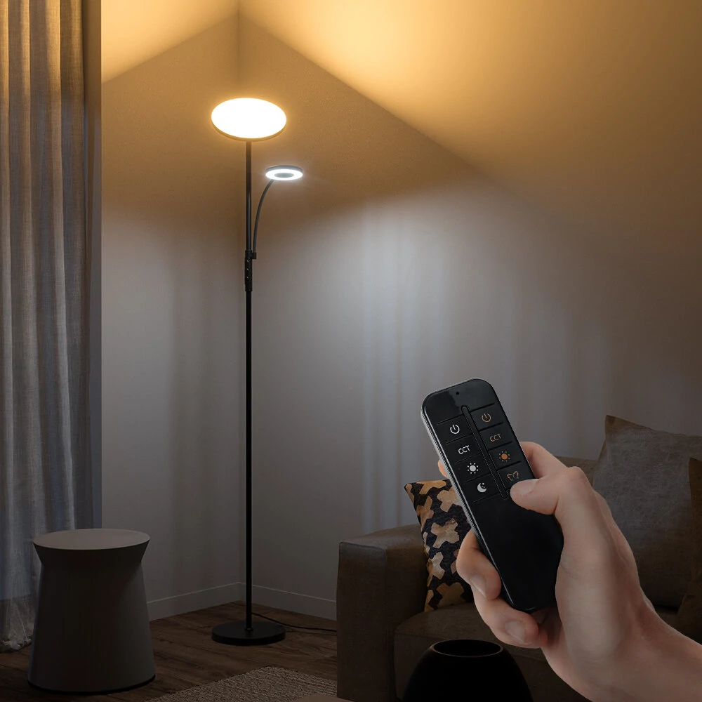 BlitzWill® BWL-FL-0001 36W Two-Head Floor Lamp With Remote Control 2700K~6500K Color Temperature 10 Levels Brightness AC100~240V