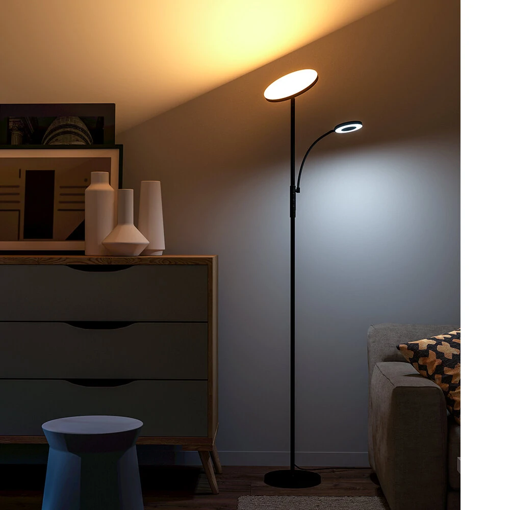 BlitzWill® BWL-FL-0001 36W Two-Head Floor Lamp With Remote Control 2700K~6500K Color Temperature 10 Levels Brightness AC100~240V