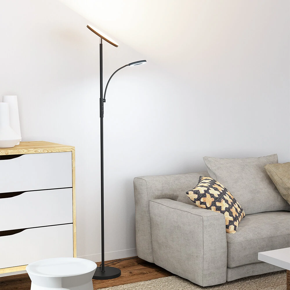 BlitzWill® BWL-FL-0001 36W Two-Head Floor Lamp With Remote Control 2700K~6500K Color Temperature 10 Levels Brightness AC100~240V