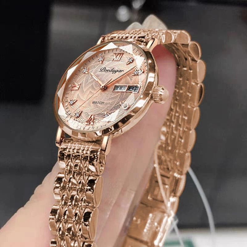 POEDAGAR Women Luxury Rhinestone Quartz Watch Waterproof Luminous Wristwatch Calendar Analog Stainless Steel Wrist Watch Elegant Ladies Watches