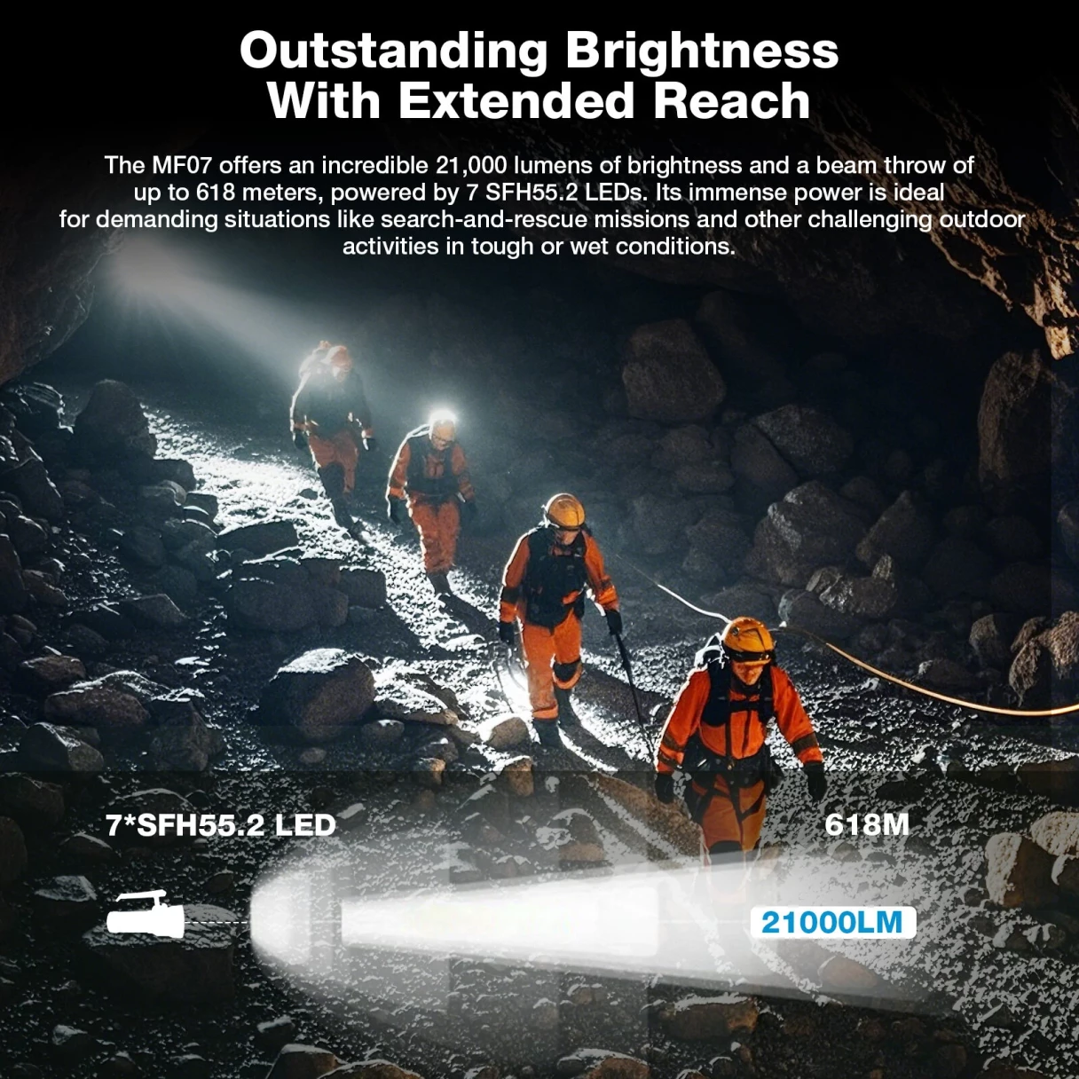 Astrolux® MF07 7*SFH55.2 LED 21000LM Powerful Search Monsters Flashlight with 46950 Battery Max 618M Throw Flashlight 15 Days Runtime Type-C USB Rechargeable Powerful LED Torch for Outdoor Adventure Hiking Camping Searching Fishing
