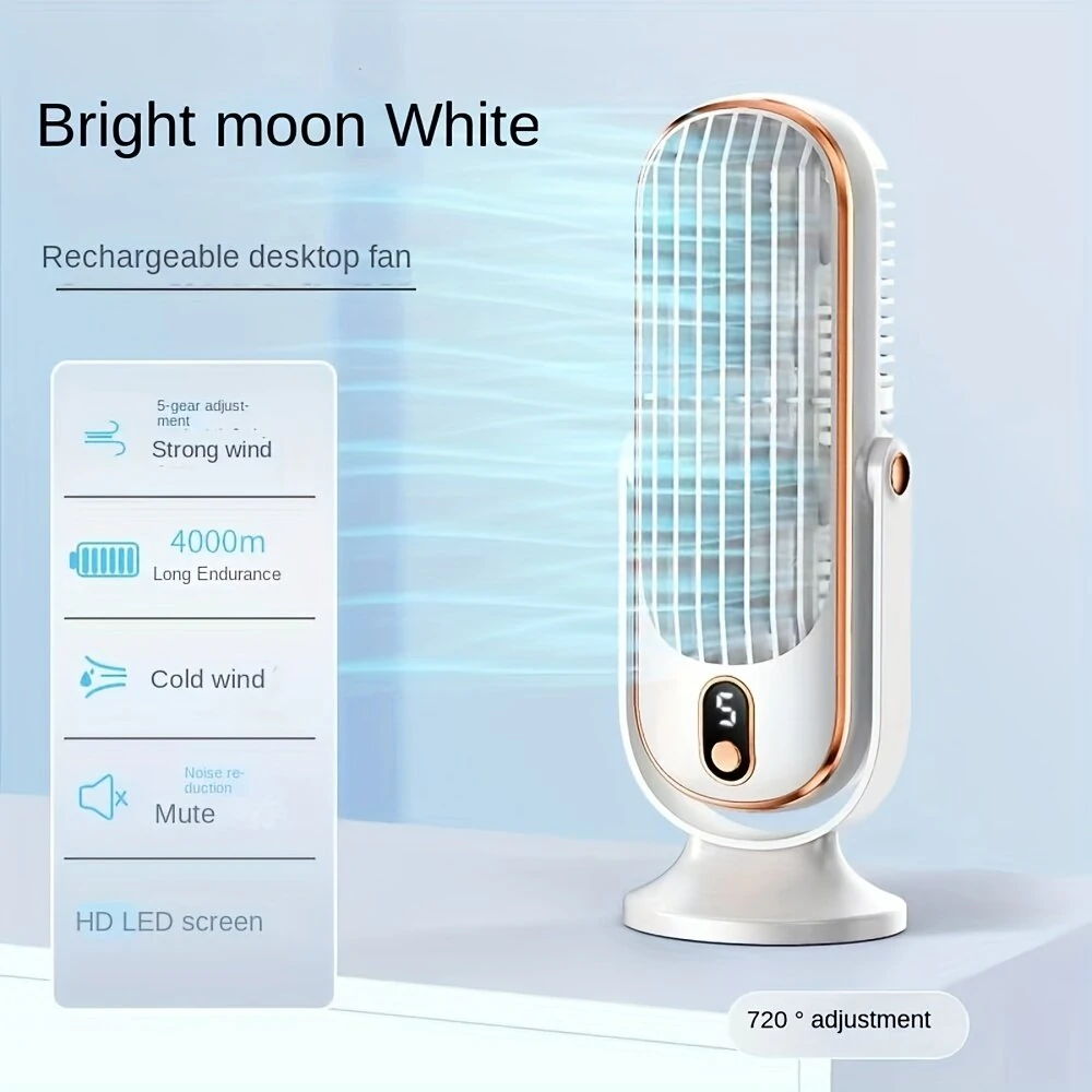 Powerful Desktop Tower Fan 5-Speed Adjustable Desktop Fan With Silent Operation 1200mah Rechargeable Battery Cool Indoors for Home Office
