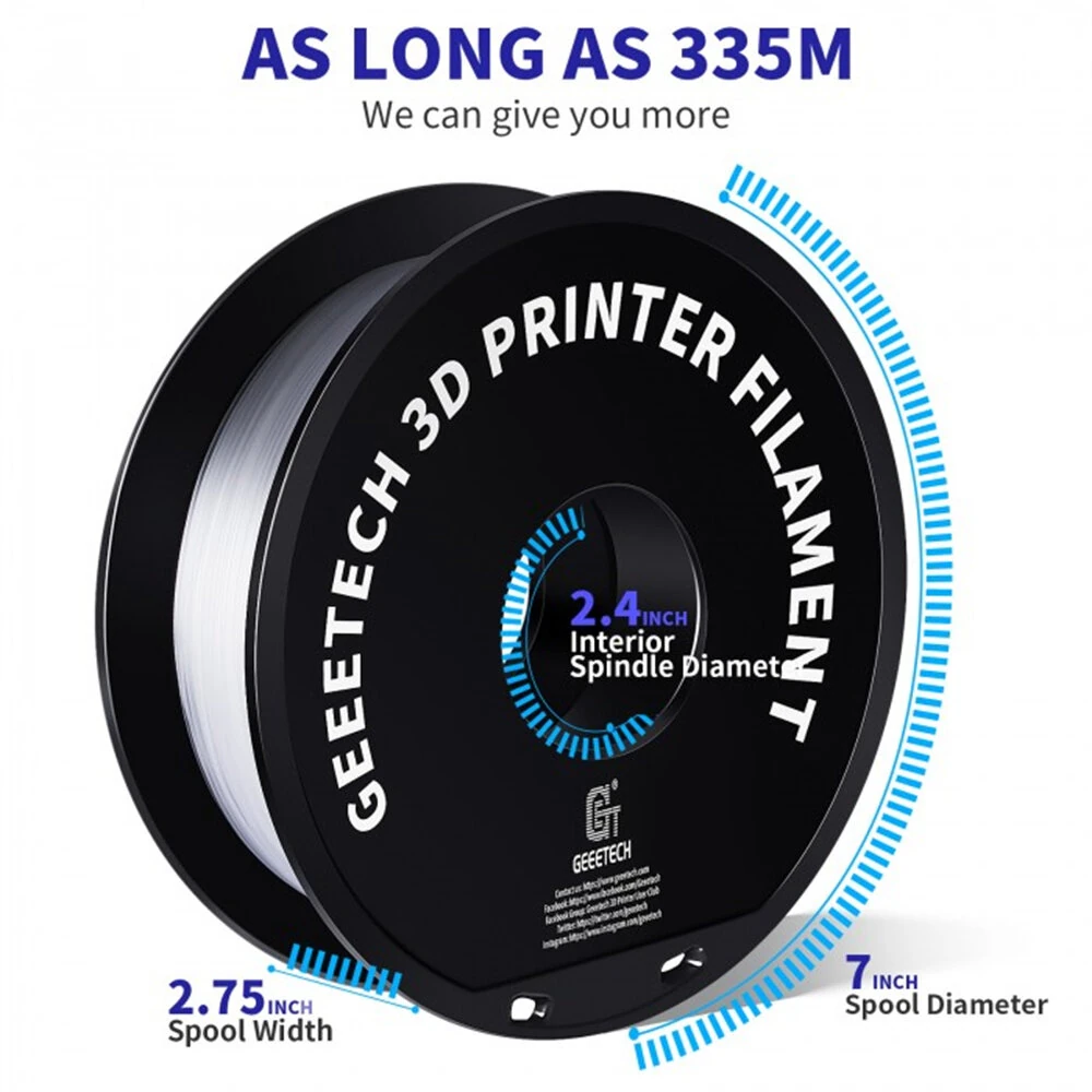 Geeetech PETG 3D Printer Filament 1.75mm 1kg High Accuracy Clog-Free Bubble-Free Vacuum Sealed Compatible with FDM Printers