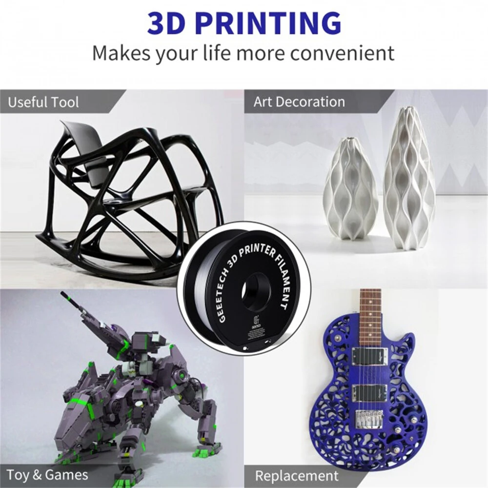 Geeetech PETG 3D Printer Filament 1.75mm 1kg High Accuracy Clog-Free Bubble-Free Vacuum Sealed Compatible with FDM Printers