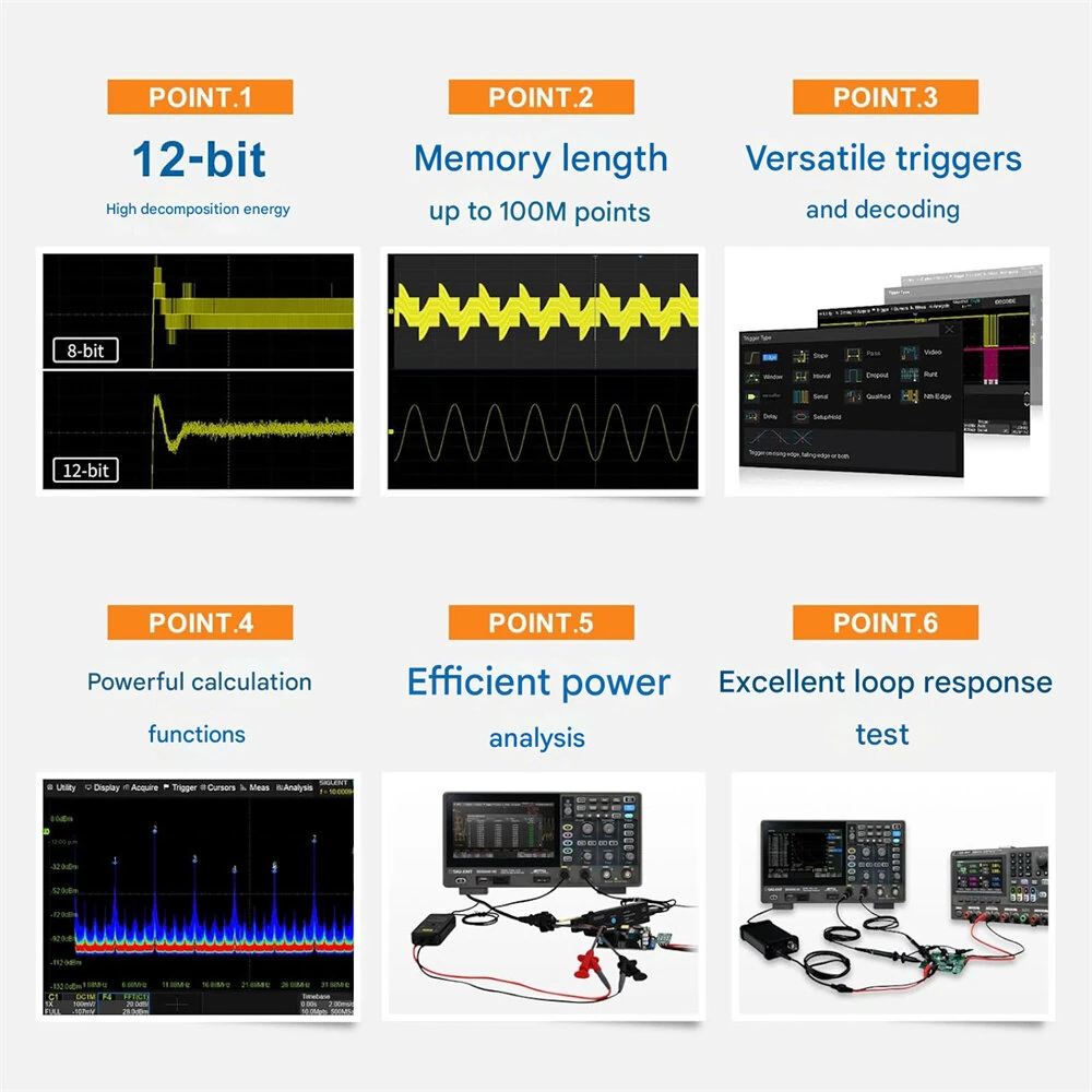 SIGLENT SDS814X-HD SDS812X-HD SDS802X-HD Oscilloscope 100MHz 70MHz Bandwidth 2GSa/s 12-bit High Resolution Enhanced Signal Analysis Versatile Triggers
