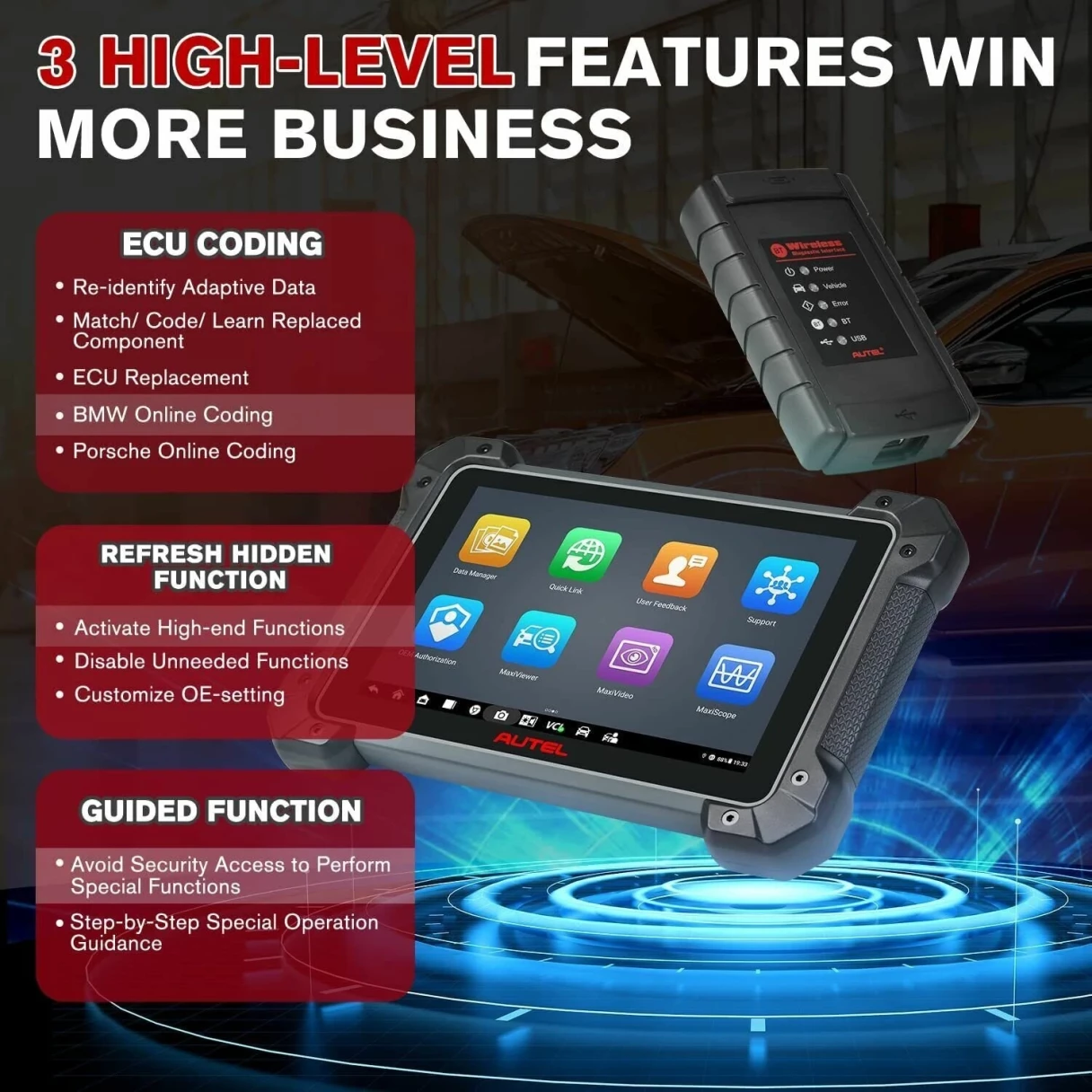 AUTEL MaxiCOM MK908 II Automotive Diagnostic Scan Tool 36+ Reset Services 10+ High-end Functions 21+ Languages Support NO-IP Limitation