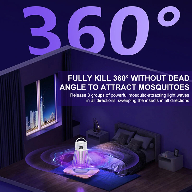 AGSIVO Cordless LED Digital Display Electric Mosquito Bug Zapper Mosquito Killing Lamp Fly Trap Camp Lamp with Rechargeable Battery for Indoor and Outdoor