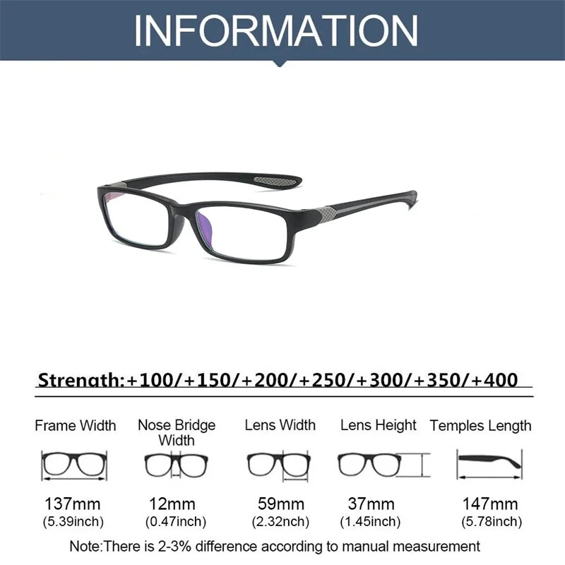 Ultralight Sports Reading Glasses Anti-blue Light Eyewear Glasses TR90 Frame Presbyopia Eyeglasses for Men Women