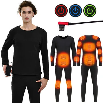 TENGOO 11 Heating Zones Underwear 3 Gear Smart Control Winter Warm USB Electric T-Shirt Adult Long Sleeve Plush Heated Top